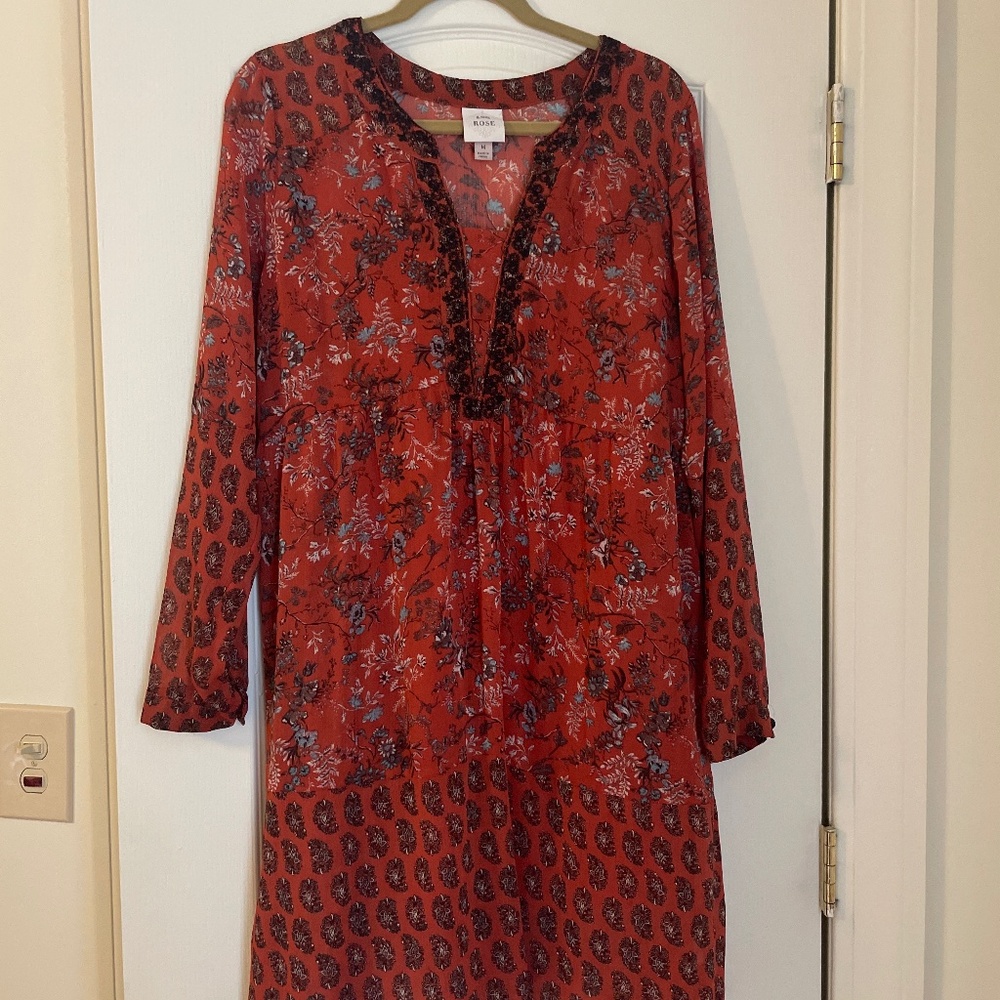 Knox Rose Tunic Dress Burnt Orange Floral Pattern